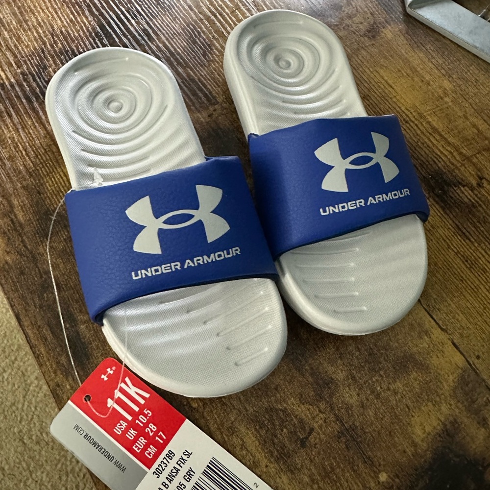 Under Armour Blue and White Slide Sandals with Cushioned Footbed